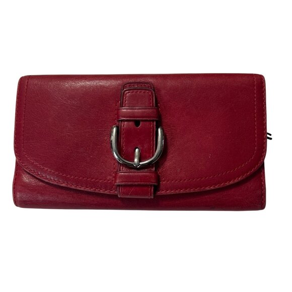 Vintage Coach Red Leather Trifold Wallet Pink Interior - Picture 13 of 13